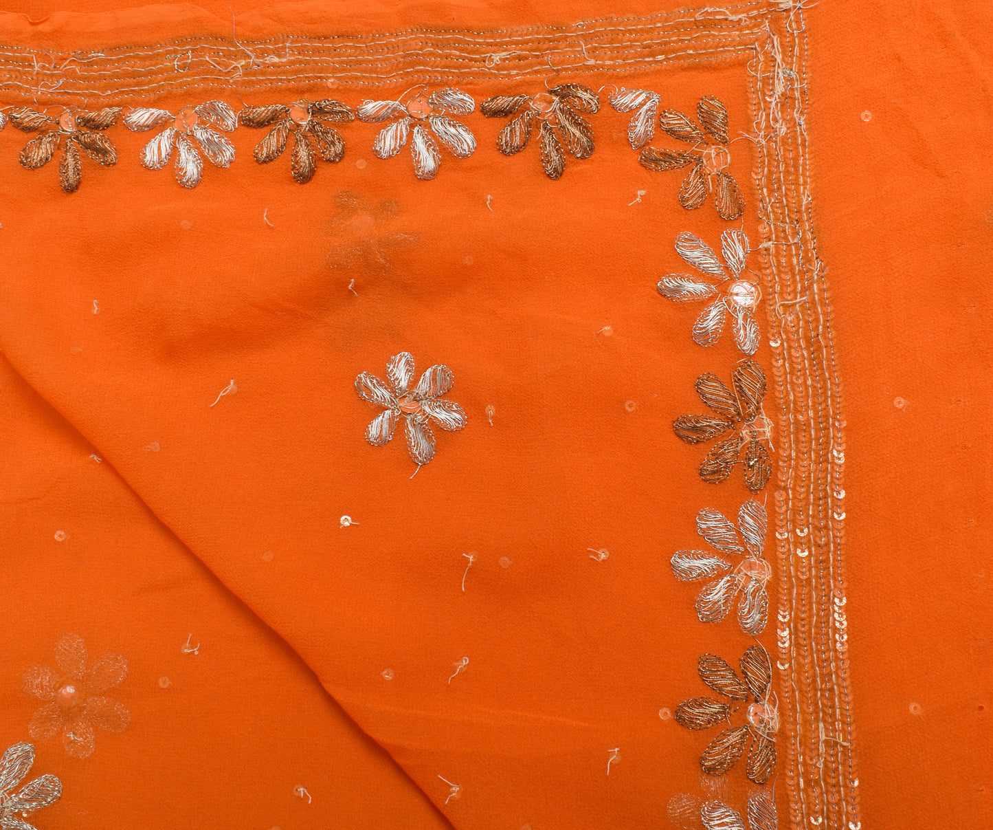 Sushila Vintage Orange Dupatta Pure Georgette Silk Embroidered Long Stole Veil