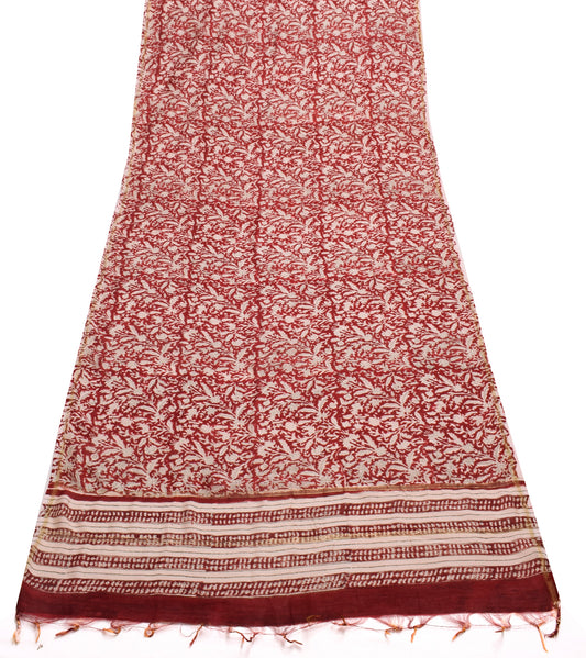 Sushila Vintage Red Dupatta 100% Pure Cotton Ajrakh Printed Long Stole Veil Weap