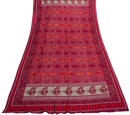 Sushila Vintage Maroon Indian Dupatta Blend Silk Printed Long Stole Veil Scarves