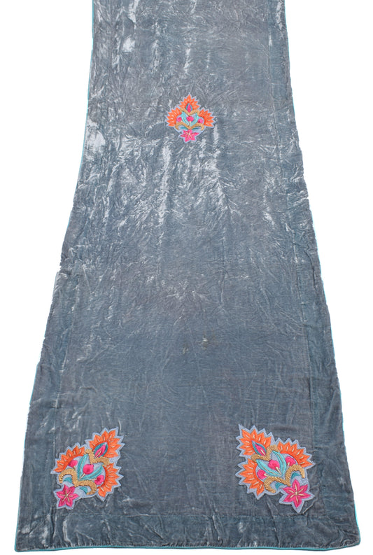 Sushila Vintage Gray Dupatta Pure Velvet Applique Work Long Stole Scarves Wrap