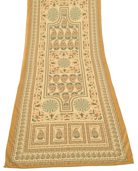 Sushila Vintage Yellow Indian Dupatta Velvet Printed Floral Long Stole Hijab
