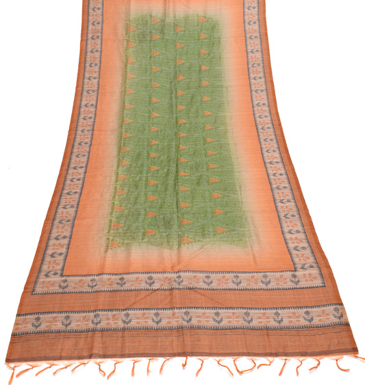 Sushila Vintage Green Dupatta Blend Silk Embroidered Long Stole hijab Wrap