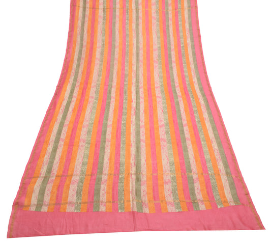 Sushila Vintage Multi-Color Dupatta 100% Pure Silk Printed Strips Long Stole