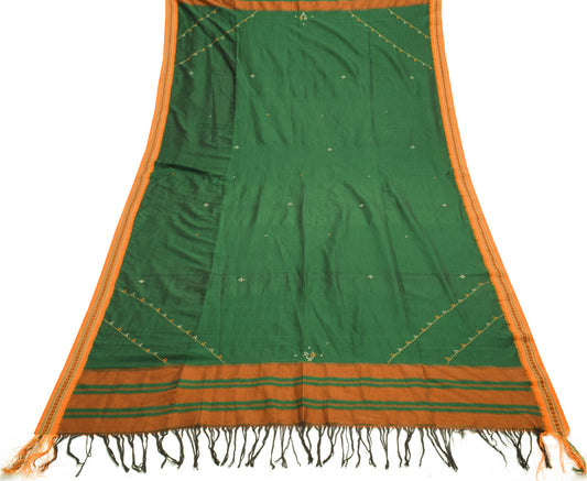 Sushila Vintage Green Indian Dupatta Blend Cotton Woven Floral Long Stole Hijab