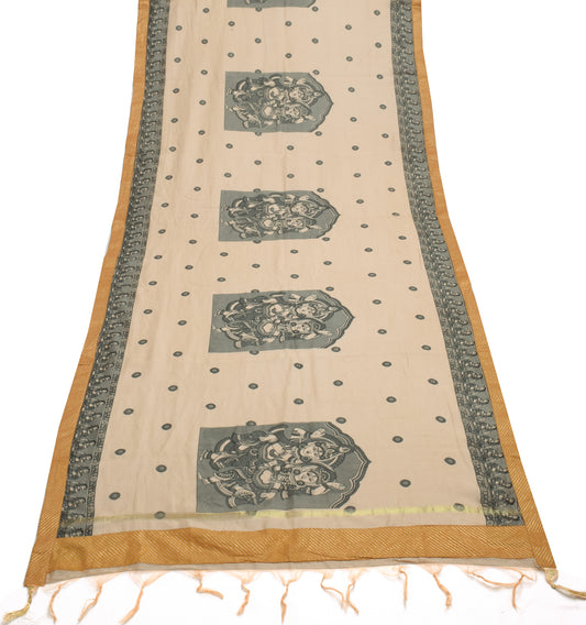 Sushila Vintage Brown Dupatta 100% Pure Cotton Humans Printed Long Stole Scarves