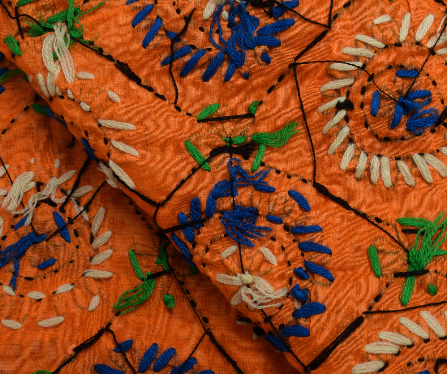 Sushila Vintage Orange Dupatta Blend Cotton Hand Embroidered Floral Long Stole