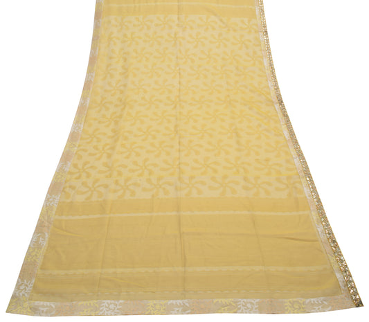 Sushila Vintage Yellow Indian Dupatta 100% Pure Silk Woven Floral Long Stole