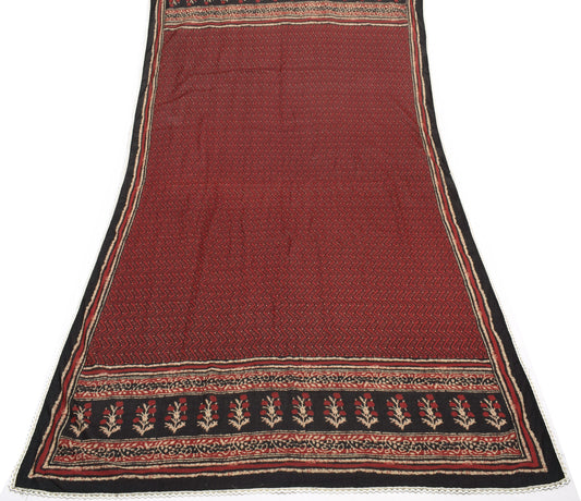 Sushila Vintage Brown Dupatta 100% Pure Cotton Printed Zig-Zag Long Stole Hijab