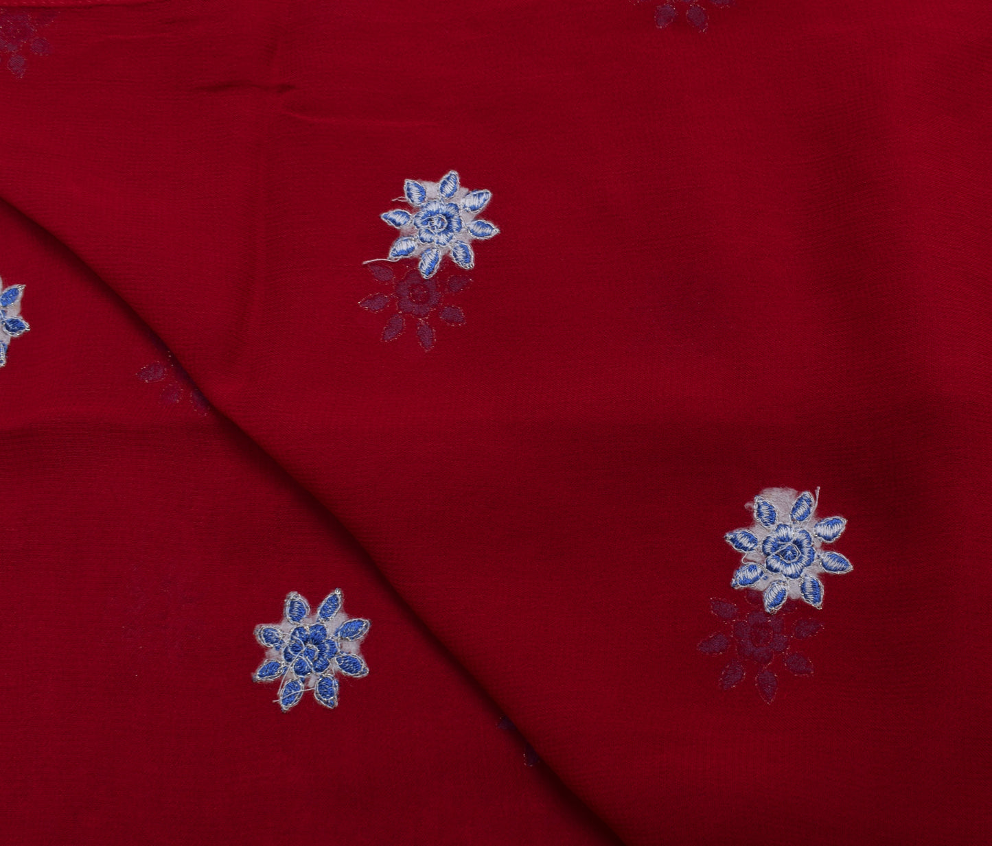 Sushila Vintage Red Dupatta 100% Pure Georgette Silk Embroidered Long Stole Wrap