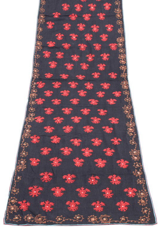Sushila Vintage Black Dupatta 100% Pure Cotton Embroidered Floral Long Stole