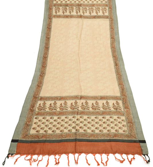 Sushila Vintage Cream Dupatta 100% Pure Woolen Woven Floral Long Stole Scarves