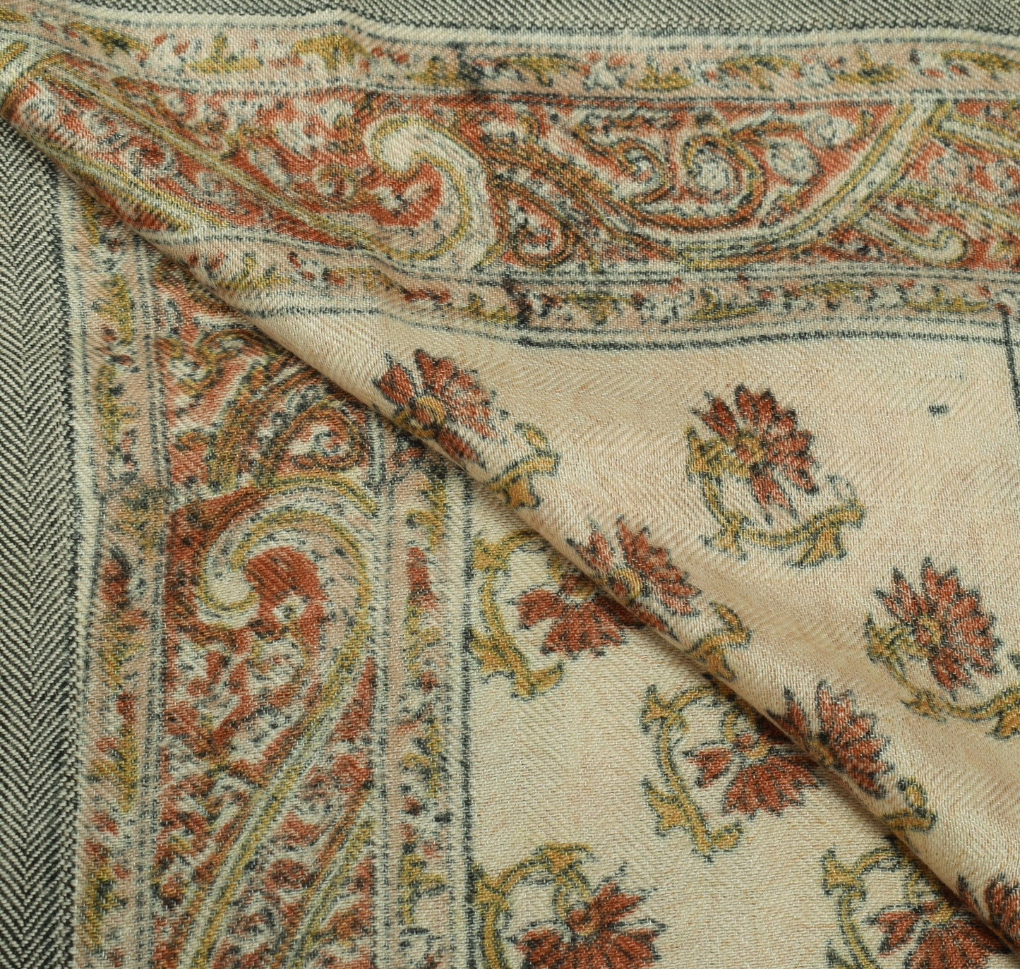 Sushila Vintage Cream Dupatta 100% Pure Woolen Woven Floral Long Stole Scarves