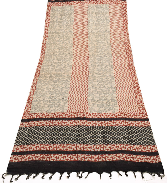 Sushila Vintage Cream Dupatta Art Silk Woven Floral & Printed Long Stole Scarves