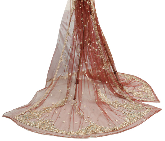 Sushila Vintage Indian Dupatta Net Mesh Hand Beaded Floral Long Stole Scarves