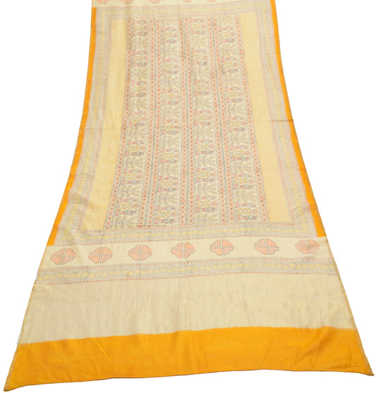 Sushila Vintage Cream Dupatta 100% Pure Cotton Bhagalpuri Printed Long Stole