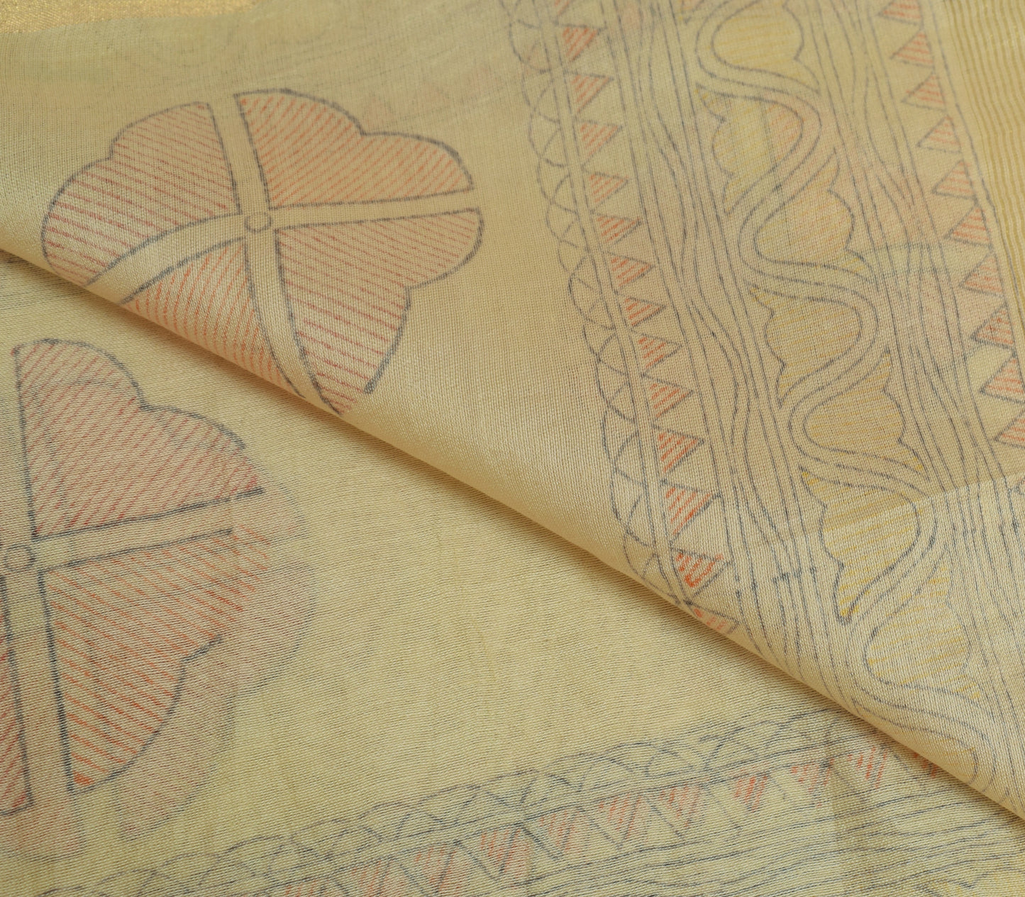 Sushila Vintage Cream Dupatta 100% Pure Cotton Bhagalpuri Printed Long Stole