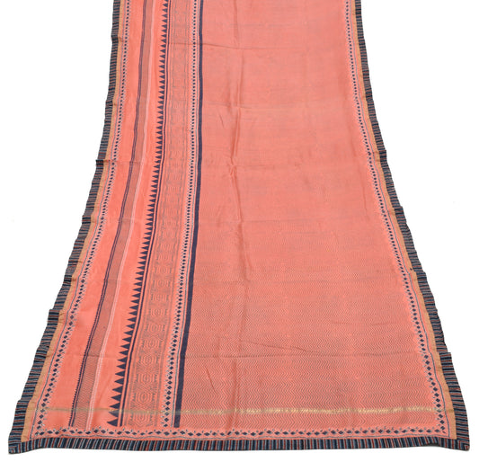 Sushila Vintage Peach Dupatta 100% Pure Silk Hand Block Printed Long Stole Wrap