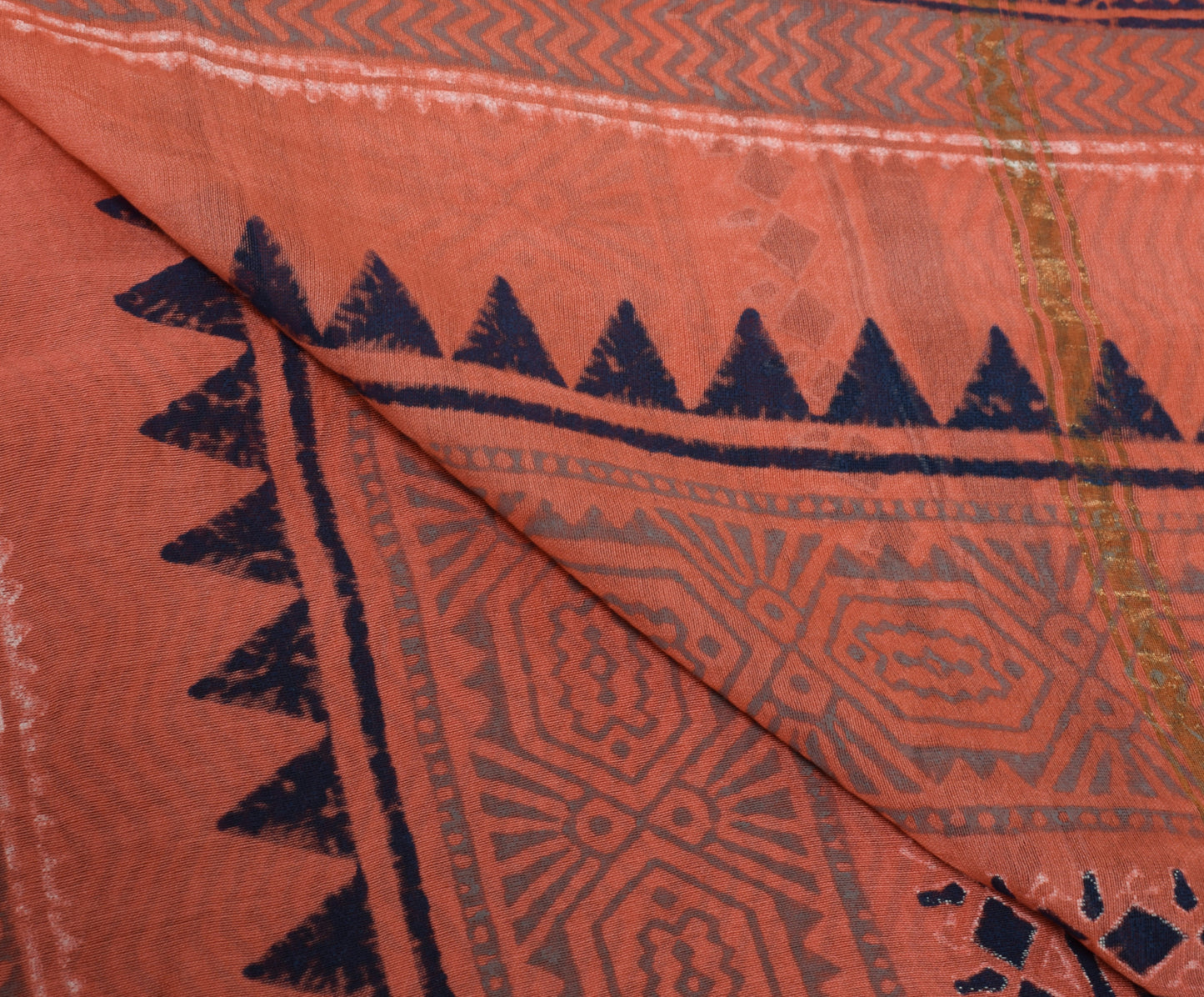 Sushila Vintage Peach Dupatta 100% Pure Silk Hand Block Printed Long Stole Wrap