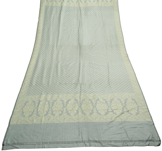 Sushila Vintage Gray Indian Dupatta Blend Silk All Over Woven Floral Long Stole