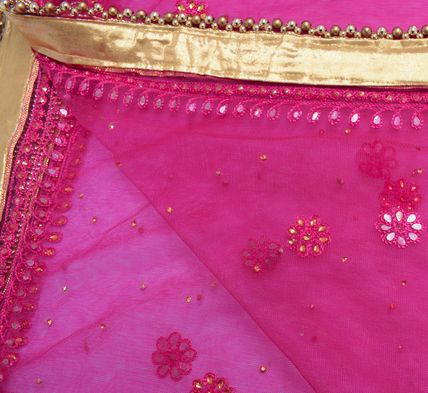 Sushila Vintage Magenta Net Heavy Border Dupatta Embroidered Floral Long Stole