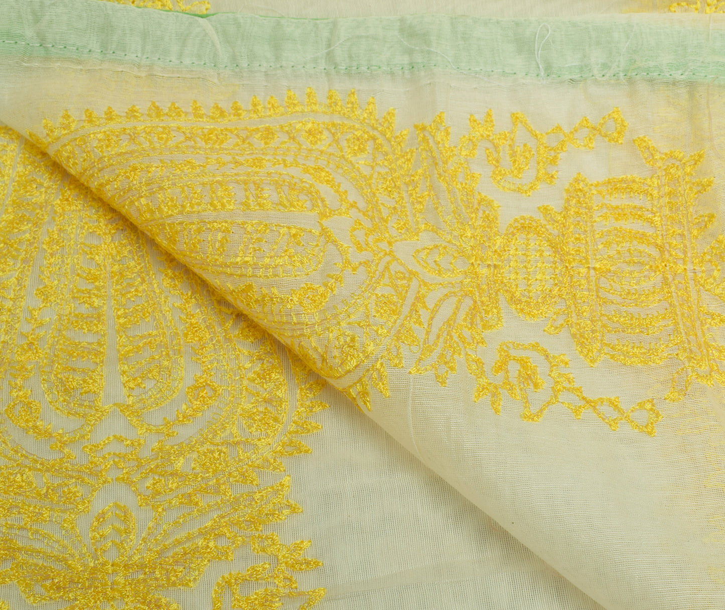 Sushila Vintage Off White Indian Dupatta Blend Silk Embroidered Long Stole Wrap