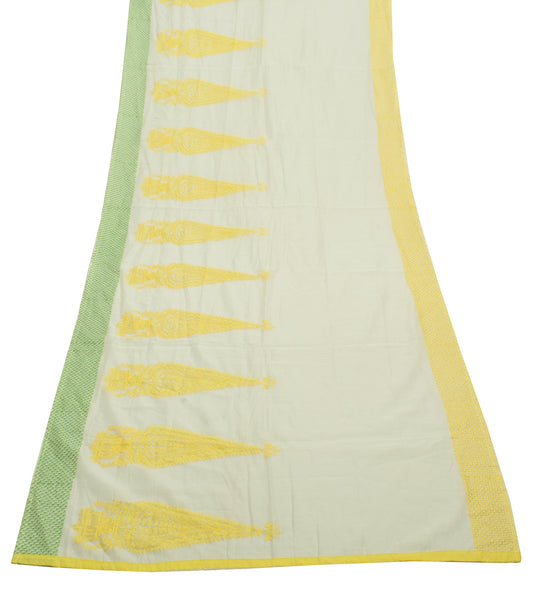 Sushila Vintage Off White Indian Dupatta Blend Silk Embroidered Long Stole Wrap