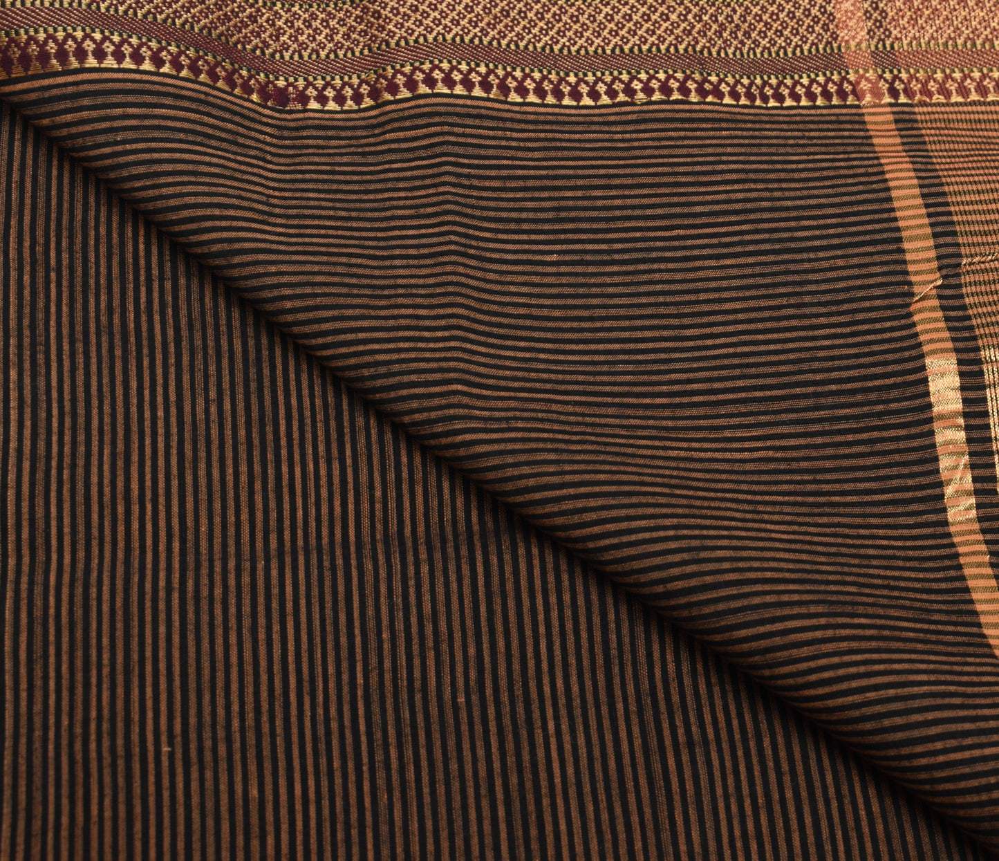 Sushila Vintage Black Indian Dupatta 100% Pure Cotton Woven Strips Long Stole