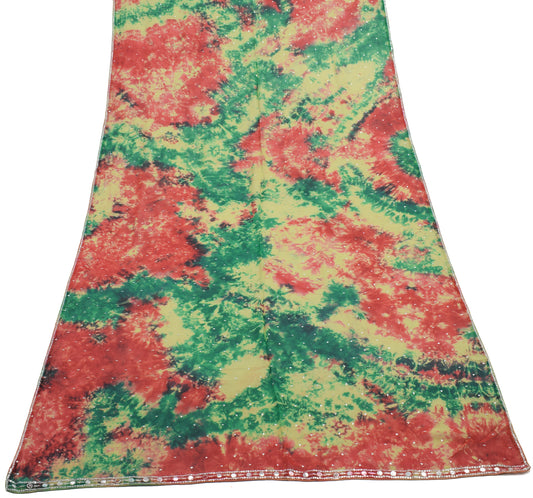 Sushila Vintage Multi-Color Tie-Dye Dupatta 100% Pure Georgette Silk Long Stole