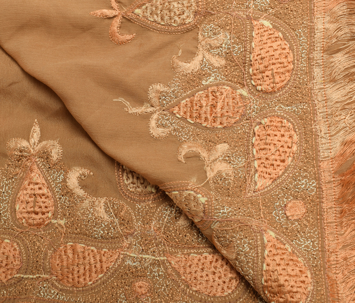 Sushila Vintage Brown Dupatta Blend Satin Silk Embroidered Paisley Long Stole