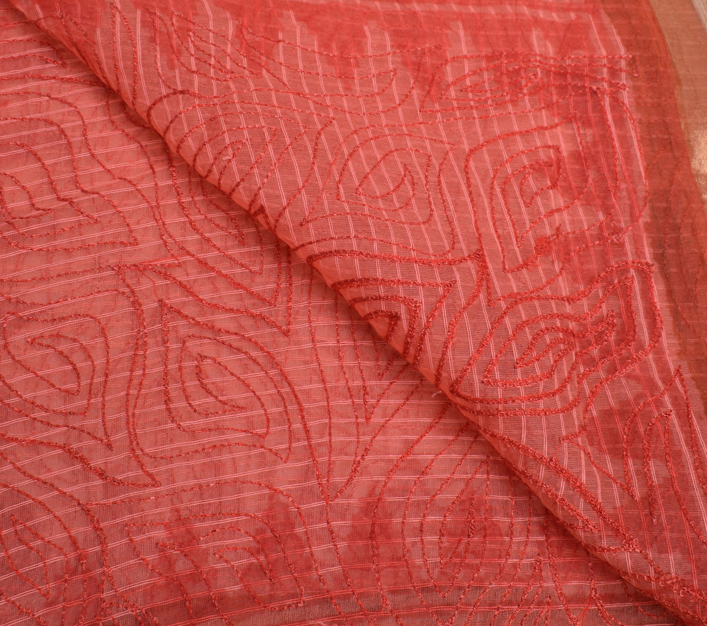Sushila Vintage Peach Indian Dupatta Blend Silk Embroidered Long Stole Veil Wrap
