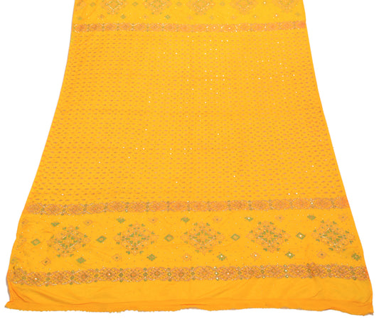 Sushila Vintage Dark Yellow Dupatta Art Silk Hand Beaded Long Stole Scarves Wrap