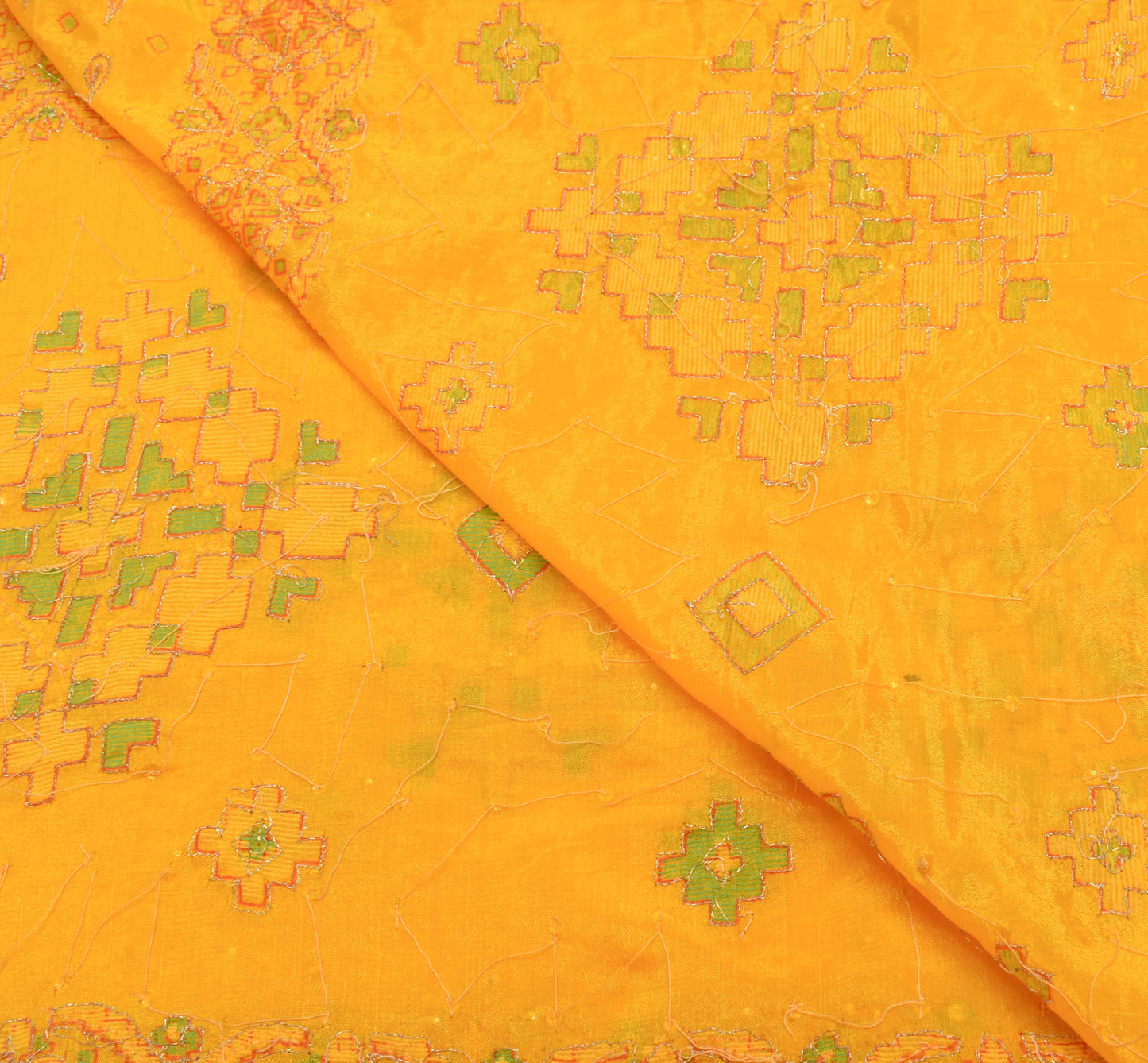 Sushila Vintage Dark Yellow Dupatta Art Silk Hand Beaded Long Stole Scarves Wrap