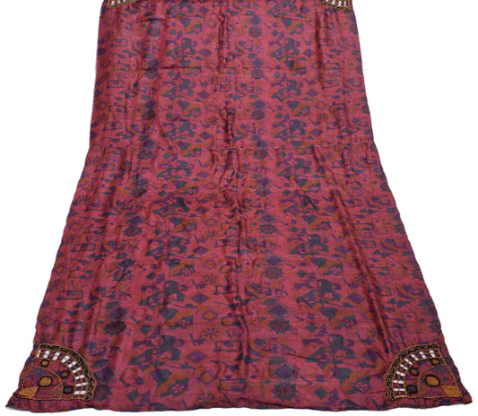Sushila Vintage Dark Pink Indian Dupatta 100% Pure Silk Printed Long Stole Hijab