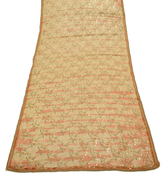 Sushila Vintage Brown Dupatta 100% Pure Chiffon Silk Embroidered Long Stole Wrap