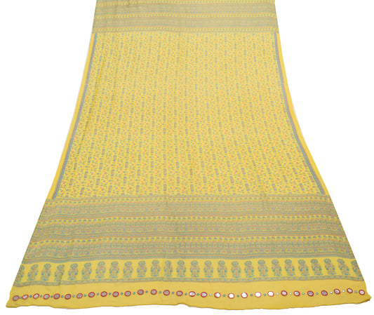 Sushila Vintage Yellow Dupatta 100%Pure Georgette Silk Printed Floral Long Stole