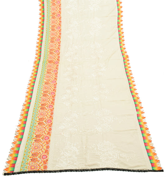Sushila Vintage Cream Dupatta 100% Pure Cotton Embroidered Floral Long Stole