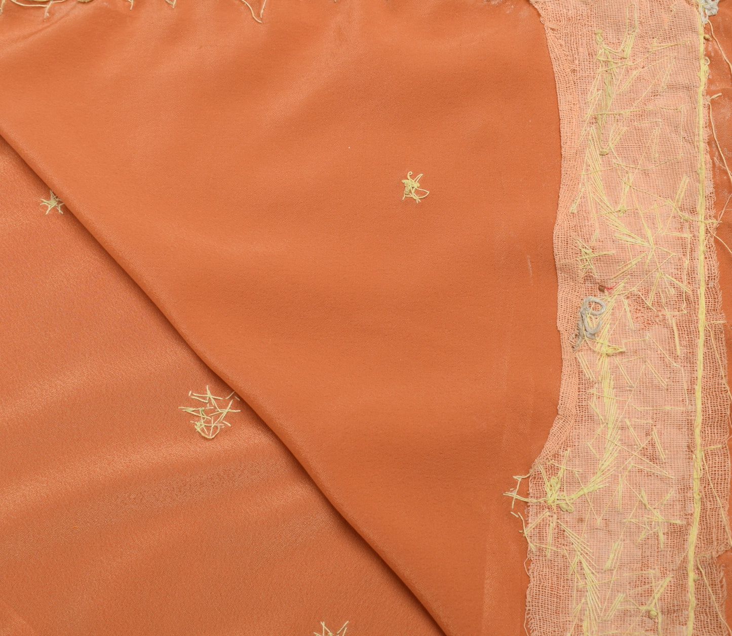 Sushila Vintage Dark Peach Dupatta Bend Crepe Silk hand Beaded Floral Long Stole