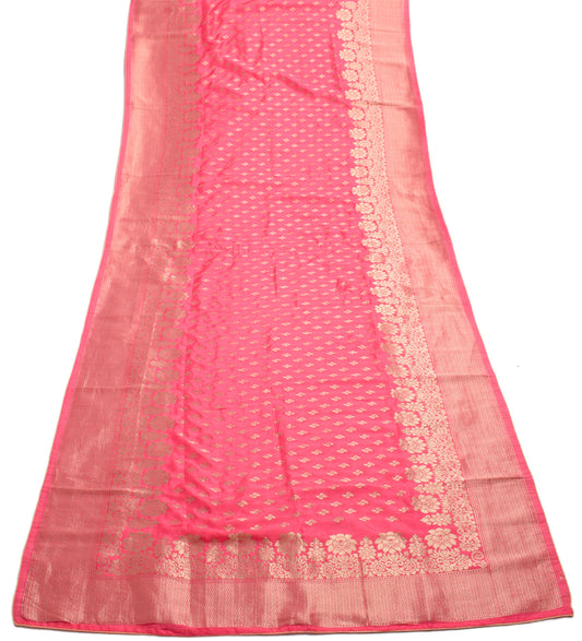 Sushila Vintage Pink Dupatta 100% Pure Silk Floral Woven Long Stole Veil wrap