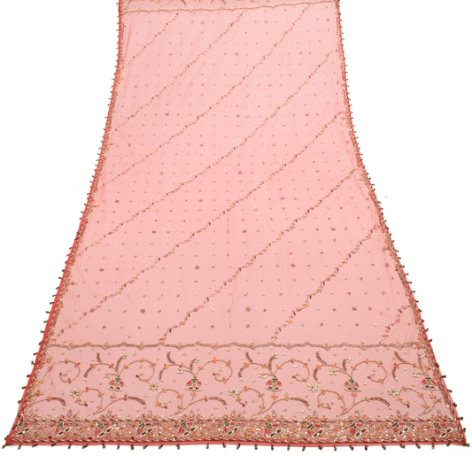 Sushila Vintage Orange Dupatta Net Mesh Hand Beaded Floral Long Stole Scarves