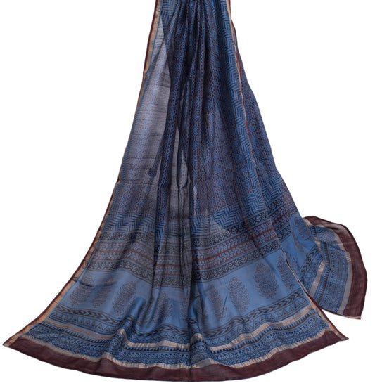 Sushila Vintage Blue Dupatta 100% Pure Cotton Hand Block Printed Long Stole Wrap