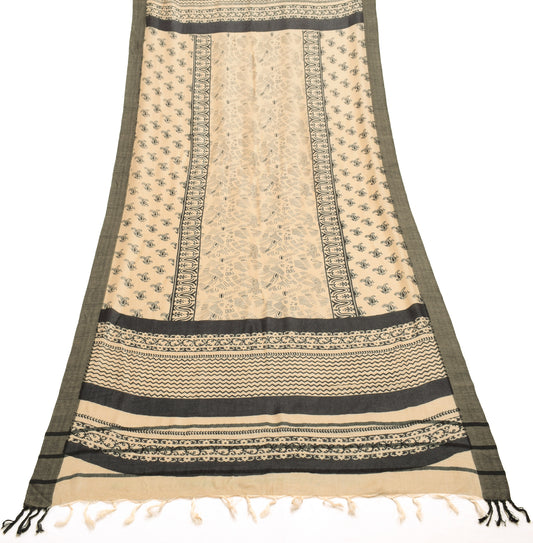 Sushila Vintage Cream Indian Dupatta 100% Pure Woolen Woven Paisley Long Stole