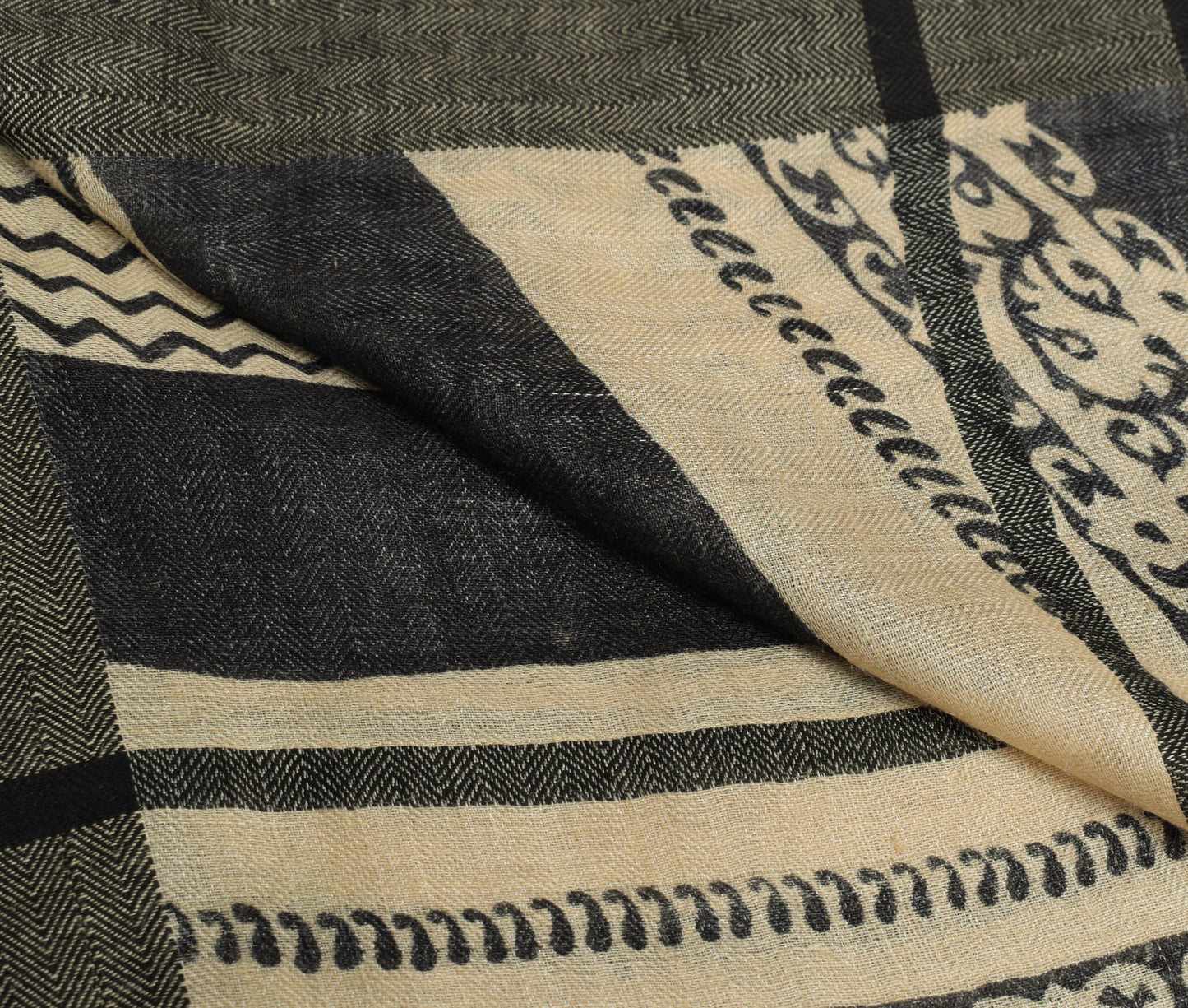 Sushila Vintage Cream Indian Dupatta 100% Pure Woolen Woven Paisley Long Stole