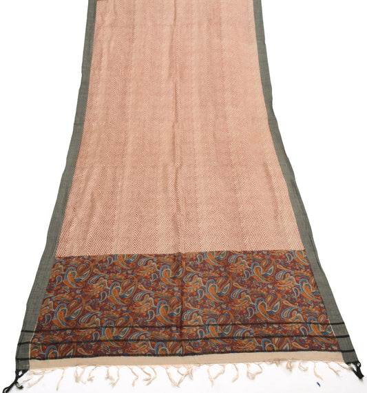 Sushila Vintage Cream Dupatta 100% Pure Woolen Woven Zig-Zag Long Stole Scarves