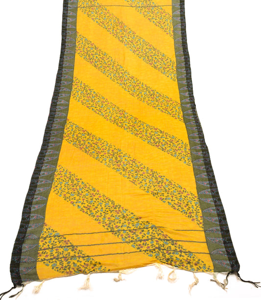 Sushila Vintage Yellow Dupatta Blend Woolen Woven Floral Long Stole Scarves Wrap