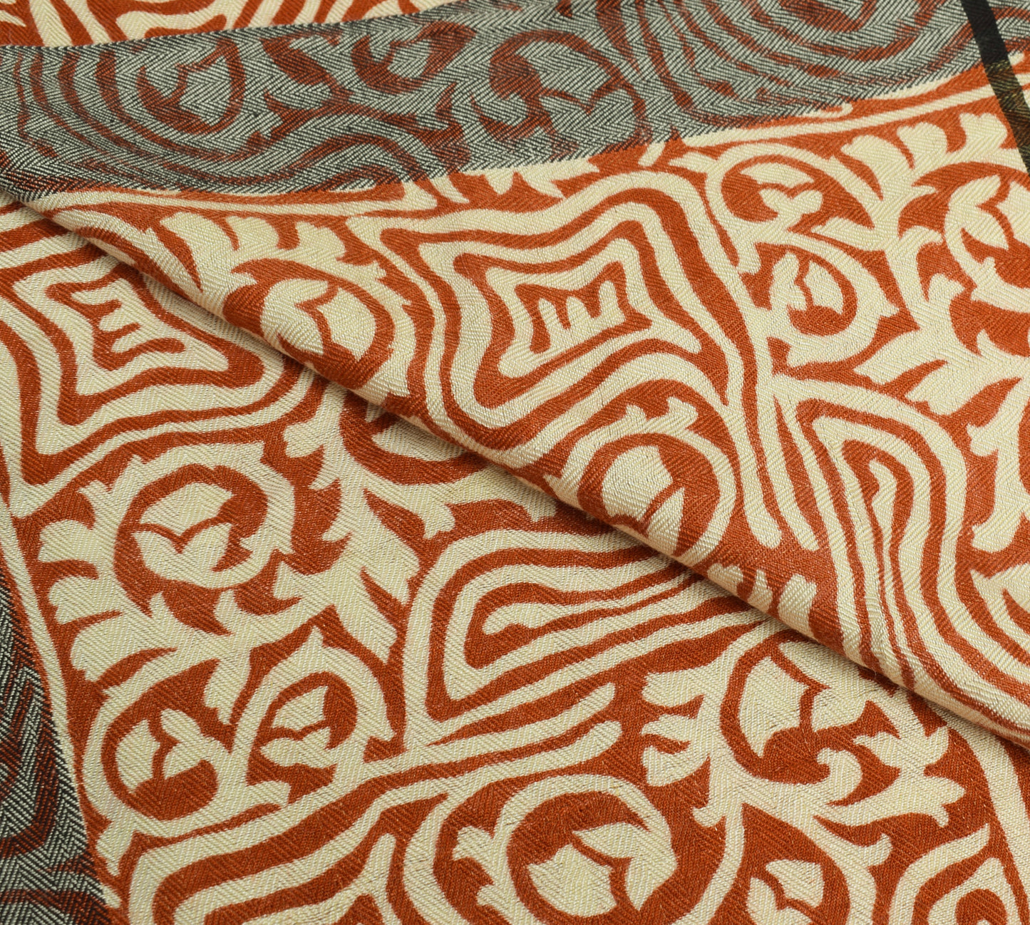 Sushila Vintage Cream & Rust Dupatta Blend Woolen Woven Checks Long Stole Wrap