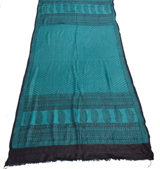 Sushila Vintage Teal Blue Dupatta 100% Pure Woolen Woven Floral Long Stole Veil