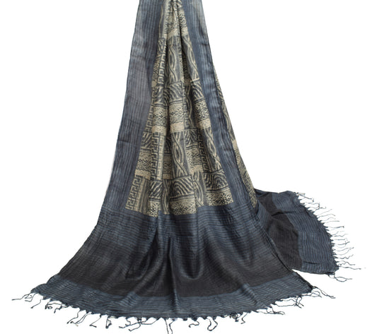 Sushila Vintage Gray Dupatta 100% Pure Silk Woven Abstract Printed Long Stole