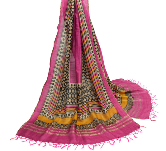 Sushila Vintage Magenta Indian Dupatta 100% Pure Silk Woven Long Stole Hijab