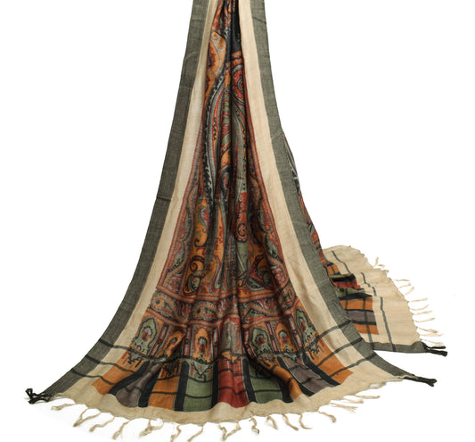 Sushila Vintage Multi-Color Dupatta 100%Pure Woolen Woven Floral Long Stole Wrap