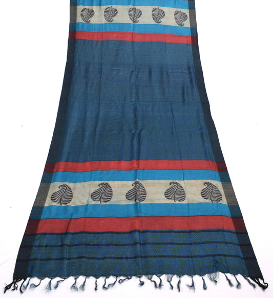 Sushila Vintage Teal Blue Dupatta 100% Pure Woolen Woven Zig-Zag Long Stole Veil